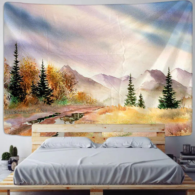 Bunter Wandteppich mit psychedelischem Wald-Motiv im Bohemian-Stil von Super Six, mehrfarbig, B/H: 95 x 70 cm - Bild 3