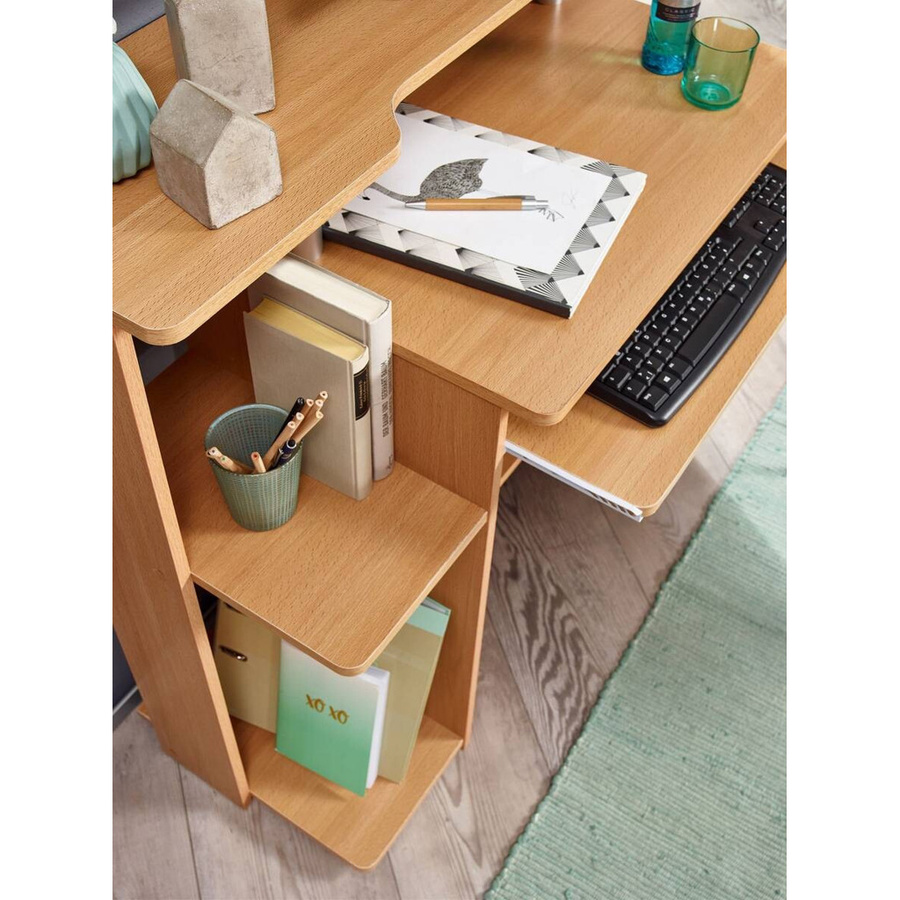 Computertisch Wohnling in Buche Nachbildung, Braun, B/H/T: 94 x 48,5 x 90,5 cm - Bild 2