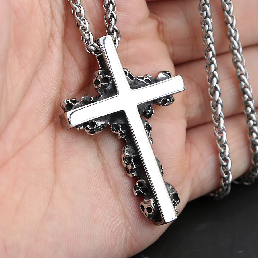 NORTHMAN Halskette Edelstahl, Kreuz, Schädel Anhänger, Silber, Unisex - Bild 4