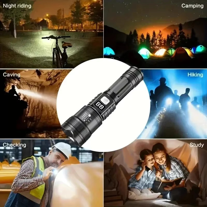 KDULIT Taktische LED Taschenlampe in Schwarz, wiederaufladbare Metall-Taschenlampe für Camping und Outdoor - Bild 4