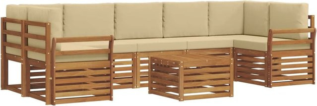 vidaXL Sofagarnitur 8-teilig aus Massivholz Akazie in Natur und Beige mit L-Form und Polsterkissen - Bild 1
