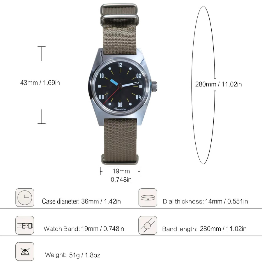 HEIMDALLR Analoguhr, Handaufzug, 36 mm, Schwarz, Herren - Bild 4