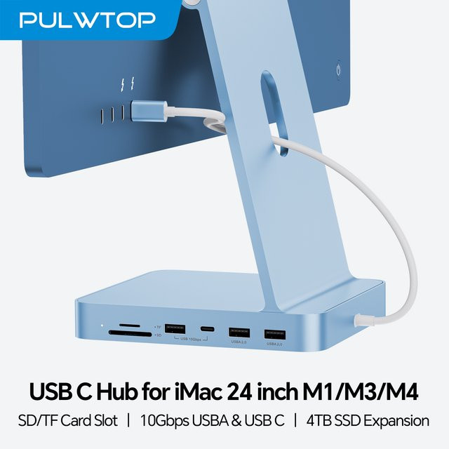 PULWTOP USB C Hub Dockingstation für iMac M1 M3 M4 mit USB C 10 Gbit/s USB A und SD/TF Slot zur Erweiterung mit M.2 SSD in Blau - Bild 1