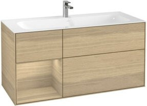 V&B Waschtischunterschrank Finion Wandbeleuchtung mit Regal links oben in Oak Veneer, B: 119,6 cm, T: 49,8 cm - Bild 1