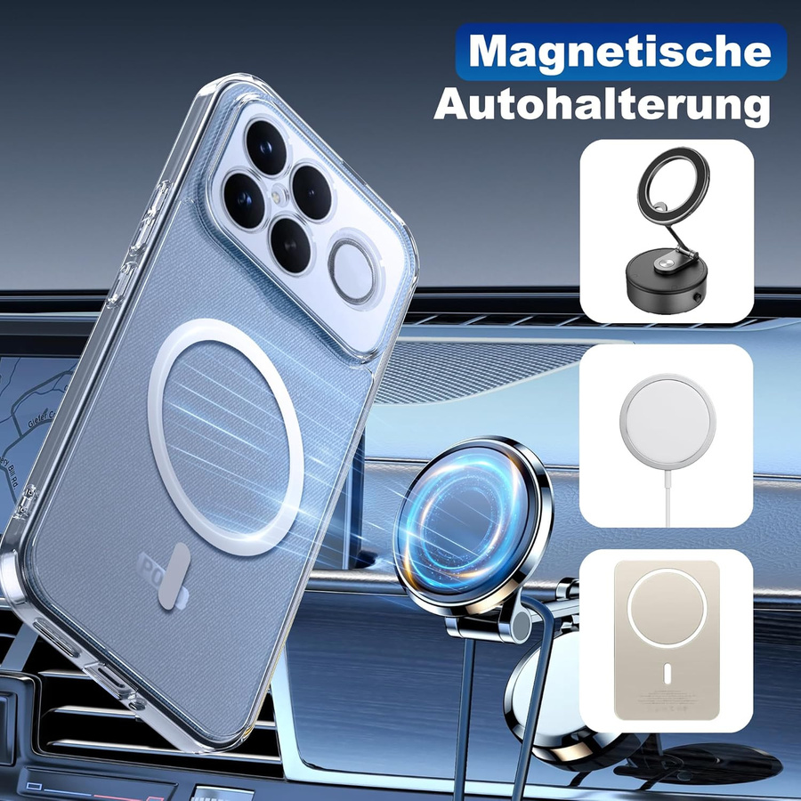 Stoßfeste magnetische Handyhülle für Xiaomi Poco F8 Ultra Pro mit kabelloser Ladefunktion und transparenter Rückseite - Bild 3