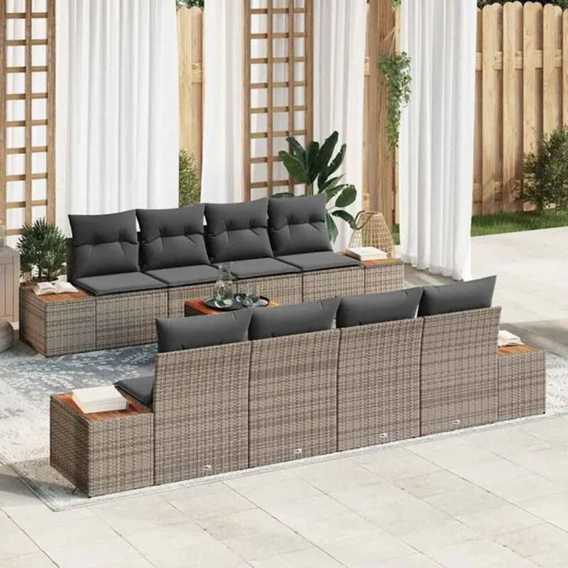 Modernes Garten-Sofa-Set aus Poly-Rattan mit 9 Kissen in Grau von vidaxl - Bild 1