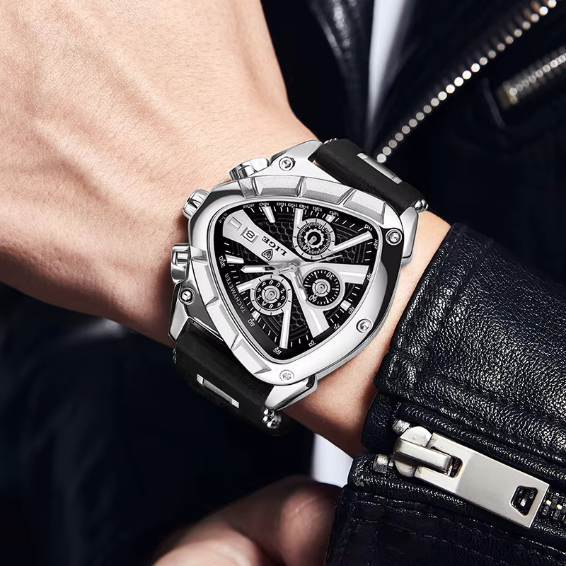 Lige Armbanduhr Chronograph, Quarz, Edelstahl, Kautschuk, Schwarz, Herren - Bild 5