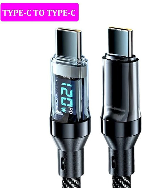 YJMP 120W USB Typ C Schnellladekabel mit Digital Display, Schwarz, Länge: 2 m - Bild 1