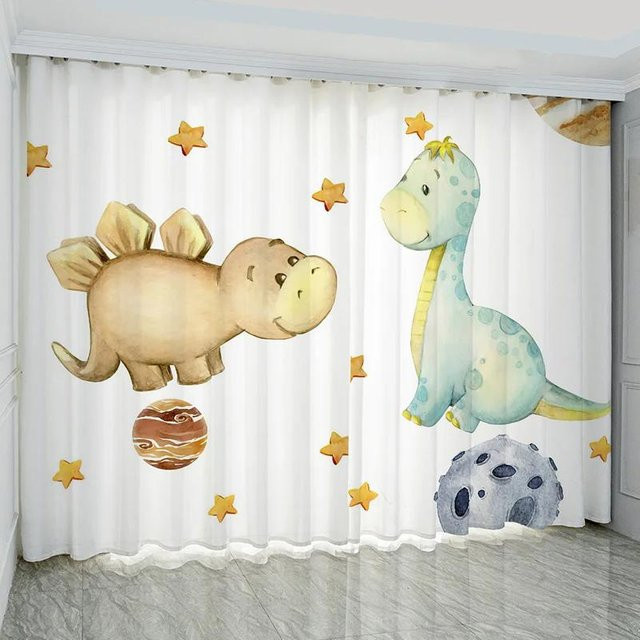 Yiran Furniture Verdunkelungsvorhang Dinosaurier für Kinderzimmer, Mehrfarbig, B: 55 cm, H: 120 cm, 2er-Set mit Ösen - Bild 1