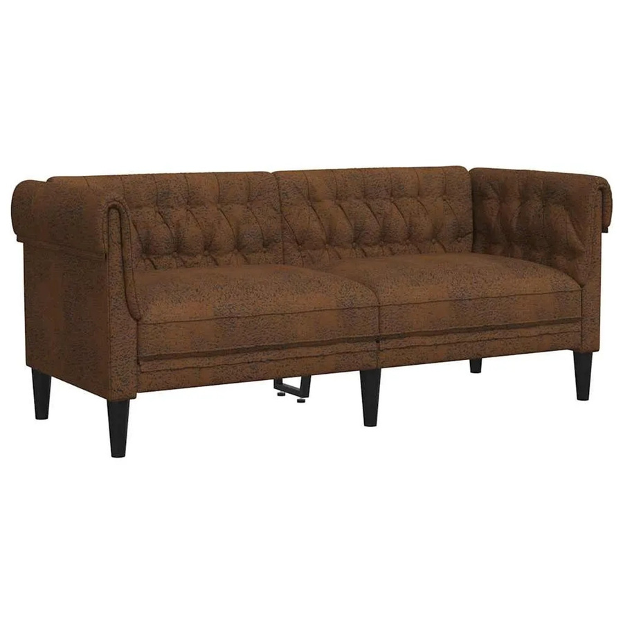 vidaXL Chesterfield-Sofa 2-Sitzer in Braun aus Stoff mit Massivholzrahmen - Bild 2