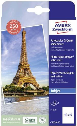 Avery Zweckform Premium Inkjet Fotopapier Satin Weiß, B: 10 cm, H: 15 cm, 250 g/m², 50 Blatt - Bild 1