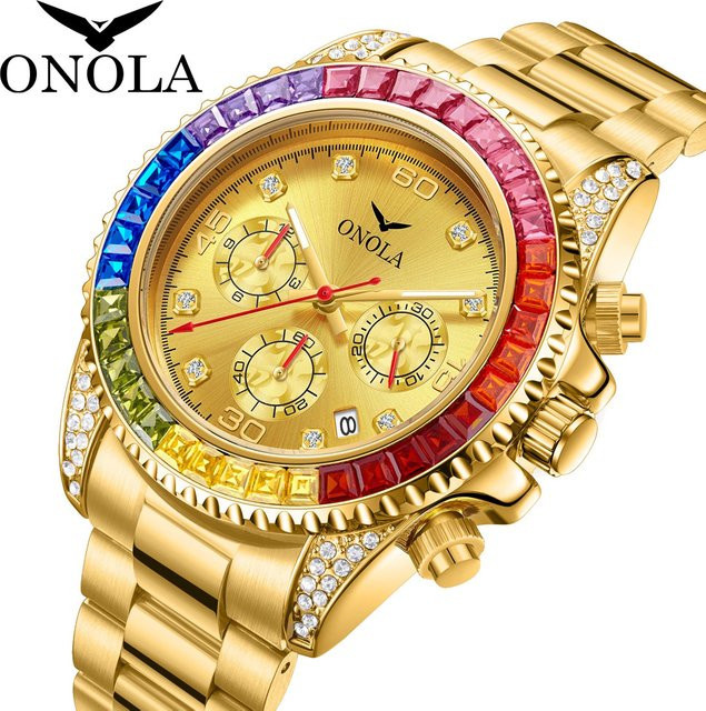 ONOLA Armbanduhr Edelstahl, Quarz, Bunter Diamant, Herren - Bild 1