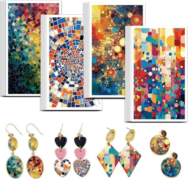 Mosaik-Ton-Transferpapier Set mit 4 Designs, 24 Stück, Multicolor, Transferblätter für Polymerfarben und Mosaik-Techniken - Bild 1