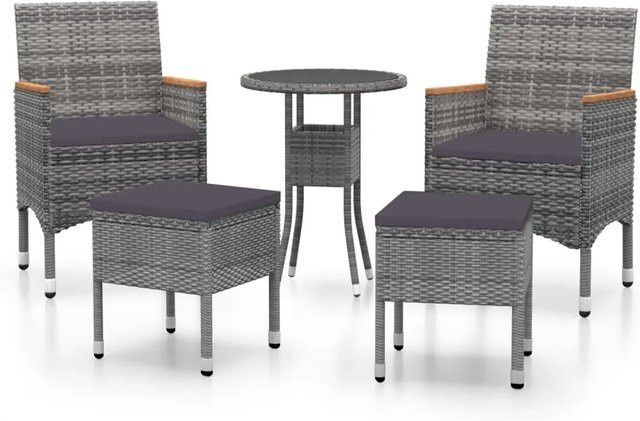 vidaXL 5-tlg Garten-Lounge-Set aus Poly Rattan in Grau mit Polsterung und Couchtisch - Bild 1