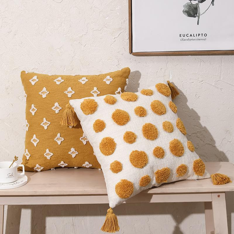 Ins Style Bestickter Plüsch Kissenbezug mit Quaste aus Polyester und Baumwolle, B/T: 45 x 45 cm - Bild 1
