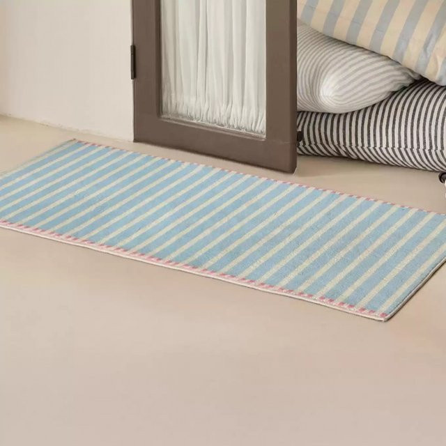 VIKAMA Macaron-Teppich im koreanischen Stil, gestreift und rutschfest, Farbe: maritime - Bild 1
