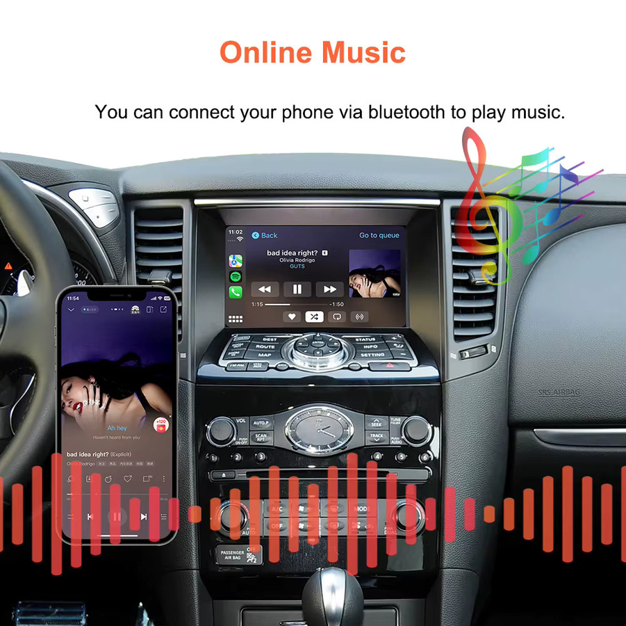 Bonroad Wireless CarPlay und Android Auto Nachrüstsatz mit Mirror Link für Infiniti QX70 FX37 FX35 QX50 EX25 EX37 QX80 QX56 in Schwarz - Bild 5
