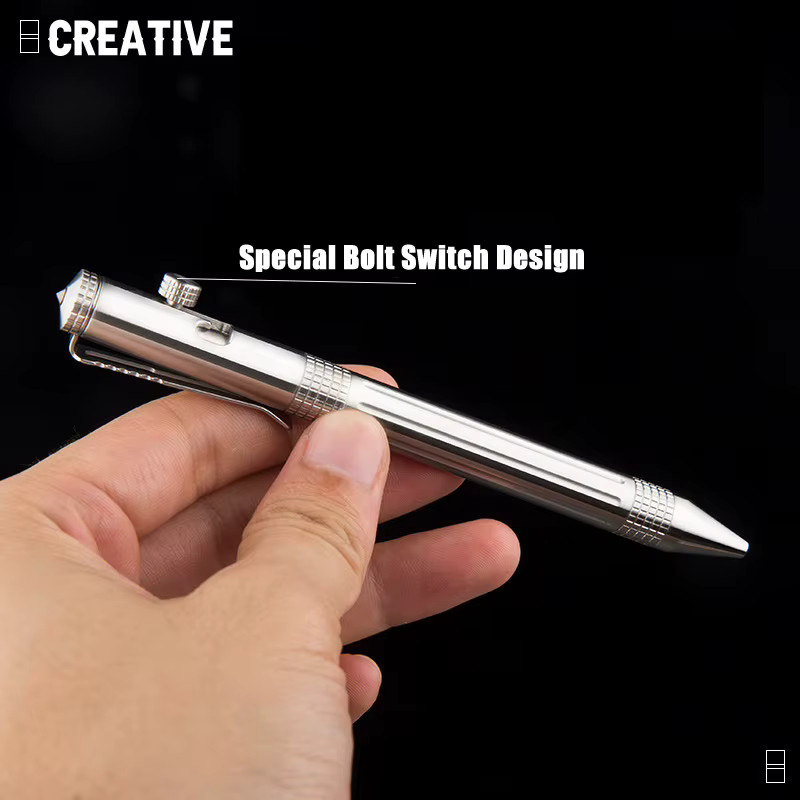 ELESESAFE Taktischer Stift aus Edelstahl in Silber als Selbstverteidigungswerkzeug und Notfall-Glasbrecher für Outdoor und EDC - Bild 5