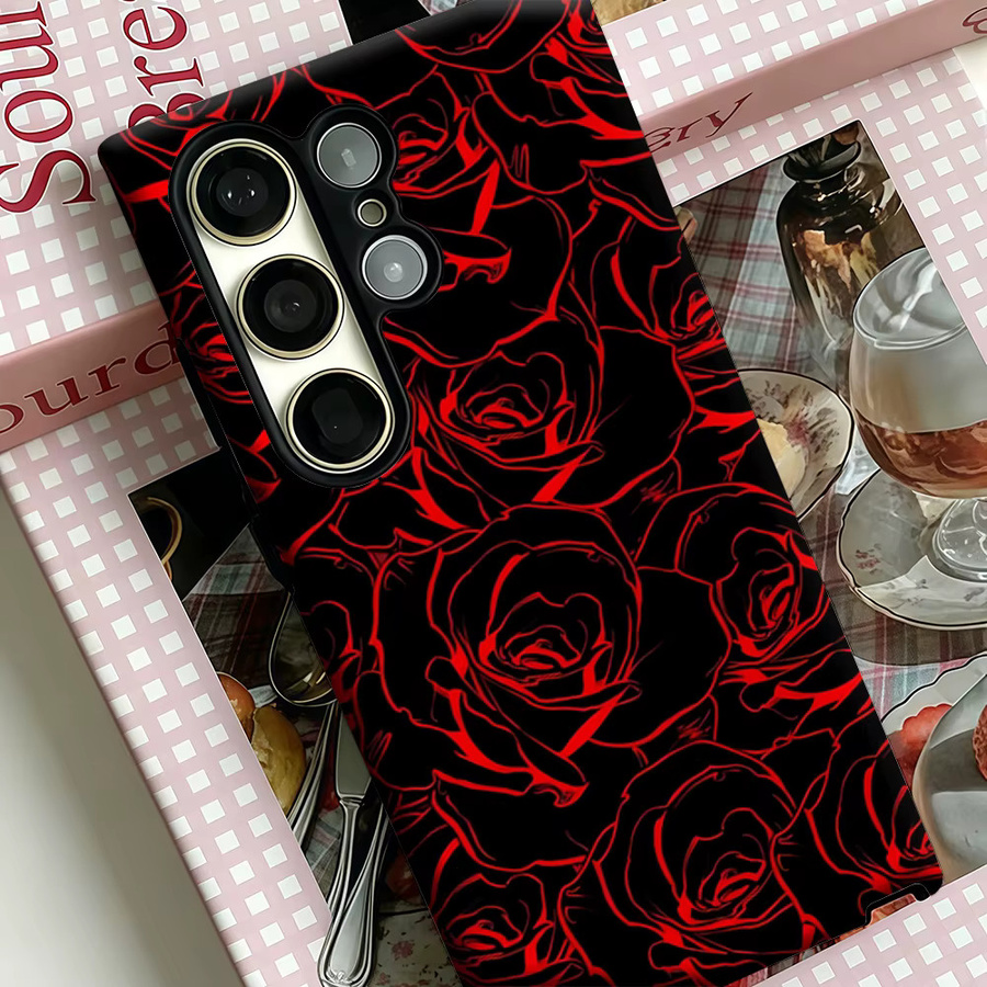 Crimson Rose Stoßfeste Doppelschicht Handyhülle für Samsung Galaxy S25 Ultra, S24 und S23 Ultra Plus - Bild 4