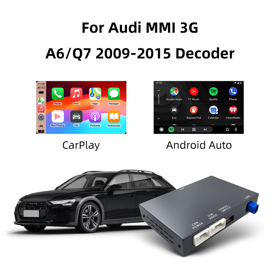 ANYFAR Kabelloses CarPlay und Android Auto Nachrüstkit für Audi A6 und Audi Q7 2009-2015, MMI 3G Decoder-Box mit 6,5 Zoll oder 7 Zoll Bildschirm, Schwarz - Bild 4