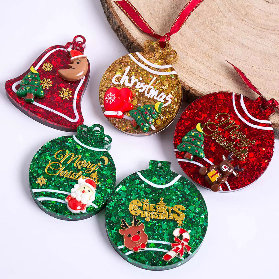UDOCOOL Silikonform für runde Weihnachtsanhänger zum Selbermachen mit Motiven wie Krone und Glocke für Gips oder Harz in Mehrfarbig - Bild 5