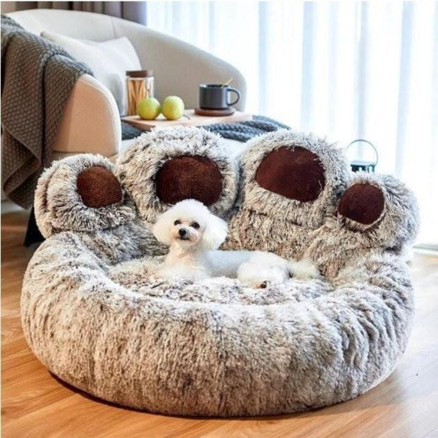 Lucky Black Cat Donut-Hundebett und Katzenbett in Bärenpfoten-Optik aus Plüsch, Grau, Durchmesser: 60 cm - Bild 1