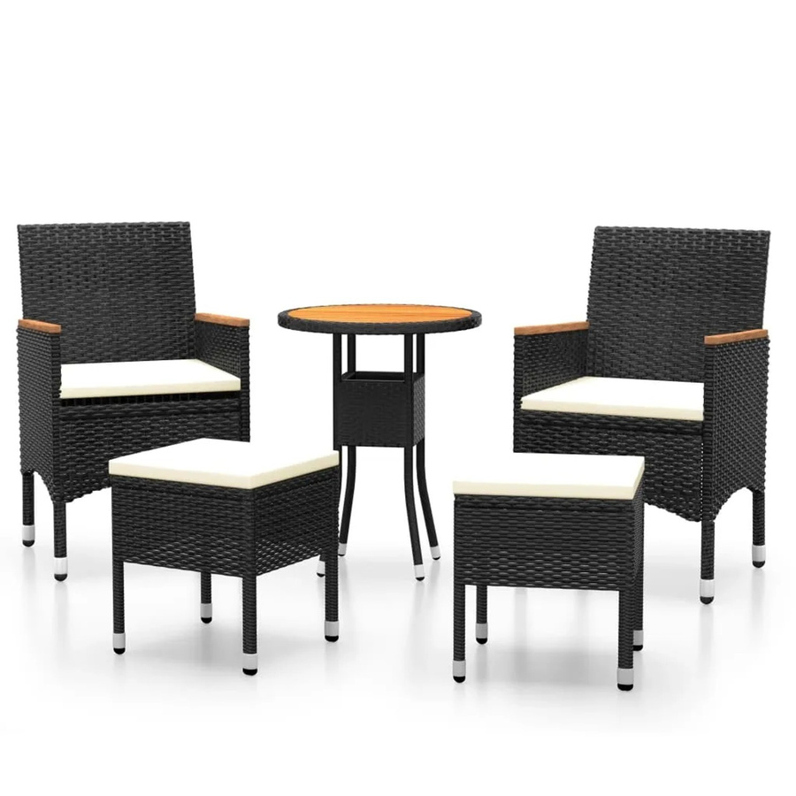 vidaXL 5-tlg Garten-Lounge-Set Modell 6 aus Poly Rattan in Schwarz mit Akazienholz - Bild 2