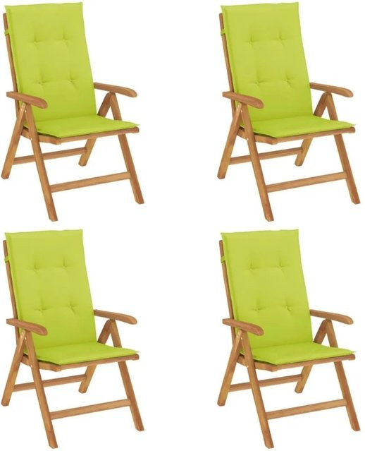 vidaXL Gartenstuhl-Set aus Teakholz mit grünen Kissen, 4 Stück - Bild 1