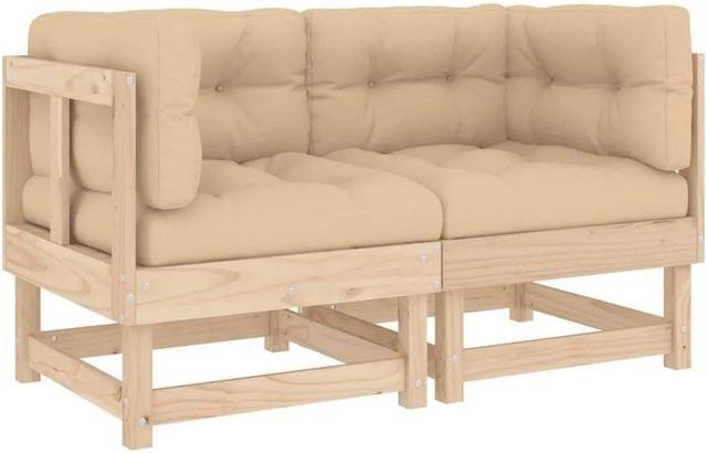 vidaXL Ecksofa Set aus Massivholz Kiefer in Beige und Braun mit Kissen für Garten und Terrasse - Bild 1