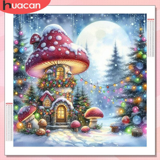 HUACAN 5D DIY Diamantmalerei Pilz Haus Landschaft Mosaik mit Strass in Mehrfarbig - Bild 1