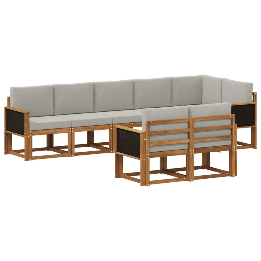 vidaXL Outdoor-Sofagarnitur L-Form aus Akazienholz mit 8 Teilen in Hellgrau und Natur - Bild 2