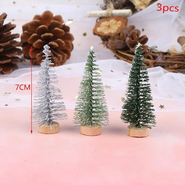 3er-Set Mini Kiefern-Weihnachtsbaum mit Holzbasis in Grau von Yiran Furniture, Tischdekoration für Zuhause, Höhe: 7 cm und 9 cm - Bild 1