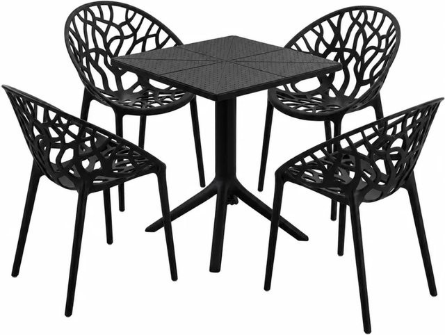 DELUKE Gartenmöbel-Set SOFIA mit Tisch und 4 Stühlen aus Kunststoff in Schwarz, B/T/H: 180 x 180 x 80 cm - Bild 1