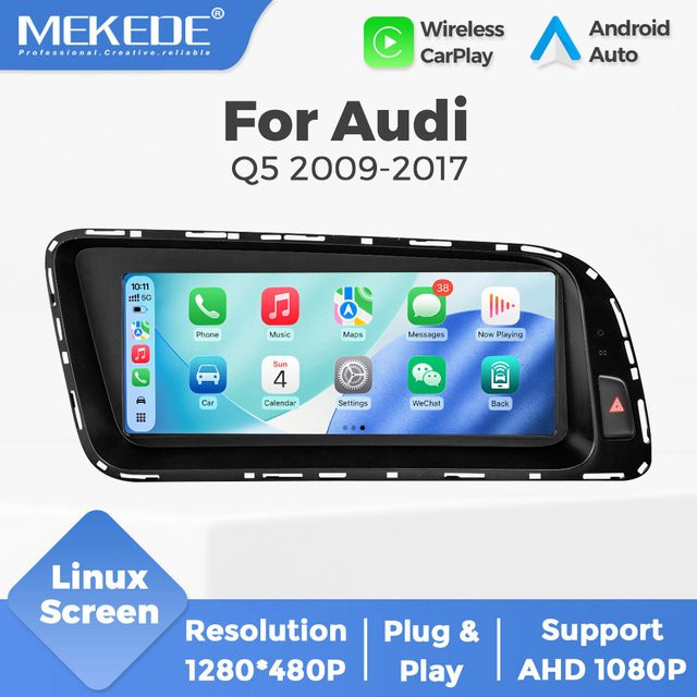 MEKEDE Linux-System-Autoradio für Audi Q5 8R Q5L 2008 - 2017 mit 8,8 Zoll Display, kabelloses CarPlay, Android Auto, GPS und Bluetooth in Schwarz - Bild 1