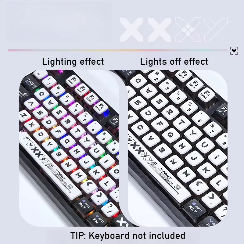 4-seitige Tastenkappen mit klarem Obermuster für mechanische MX-Tastaturen, 132 Tasten mit Numpad für 60 % 75 % 87 % 96 % 100 Layouts, PC+PBT-Material, Farben: Schwarz, Weiß, Transparent - Bild 2