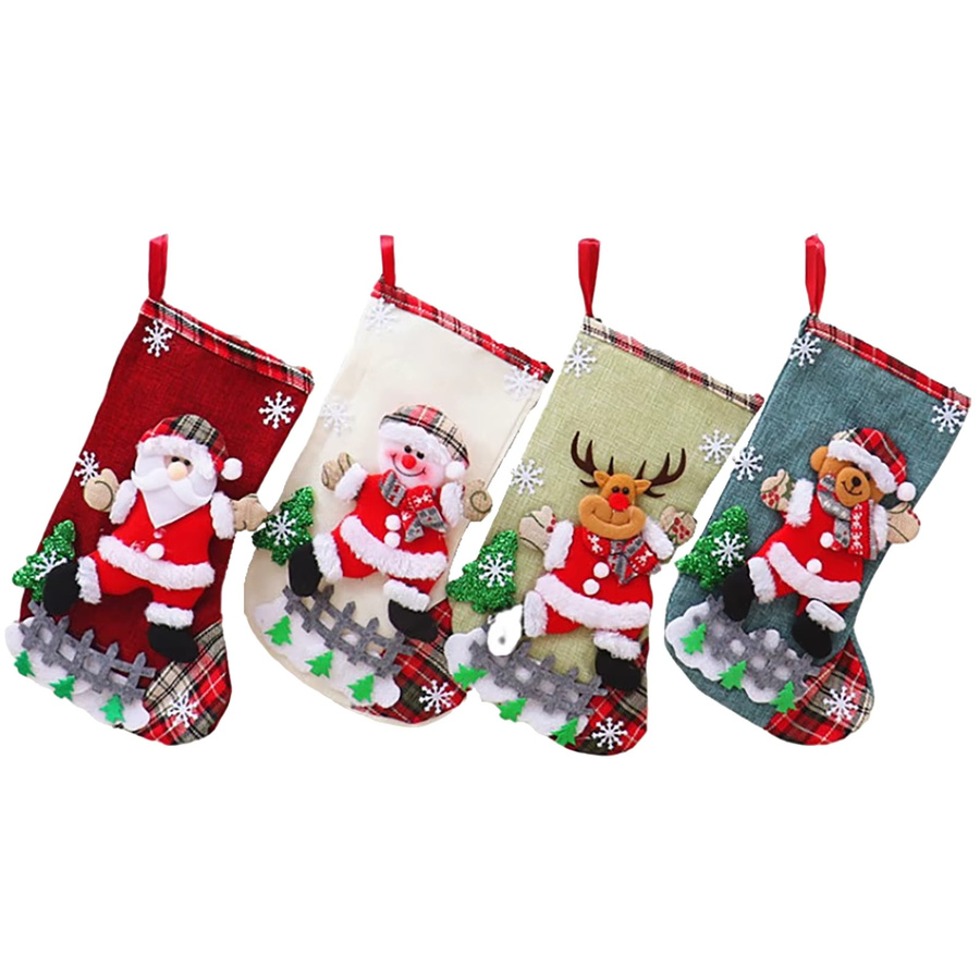 4-teiliges APWIKOGER Weihnachtsstrümpfe-Set aus Plüsch in Rot und Multicolour mit Weihnachtsmann, Schneemann, Bär und Elch zum Aufhängen am Kamin oder Weihnachtsbaum - Bild 5