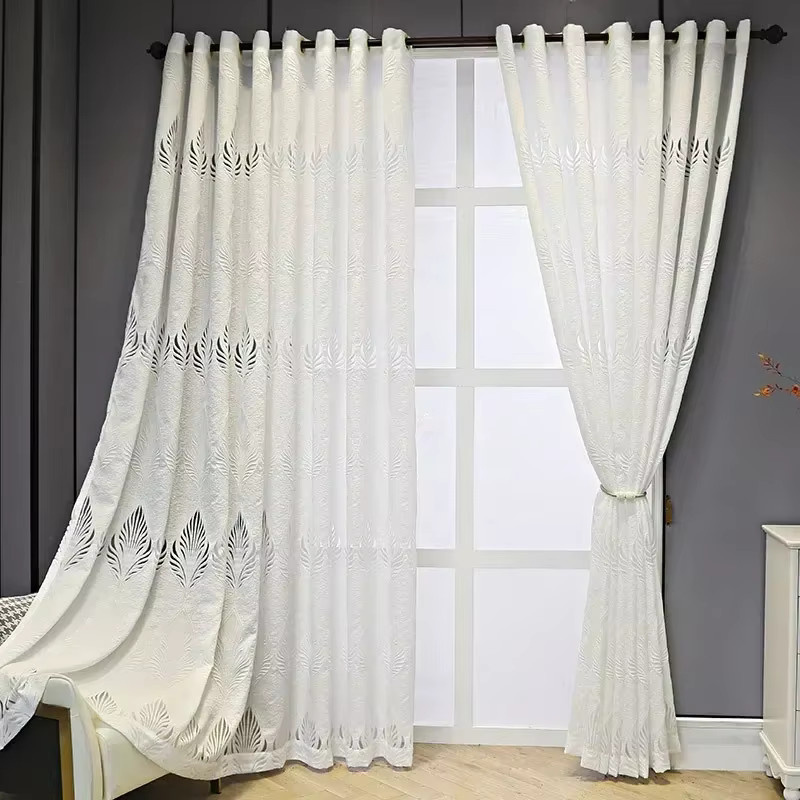 JESSANS Jacquard-Vorhang im europäischen Stil, transparent, Weiß und Grau - Bild 2