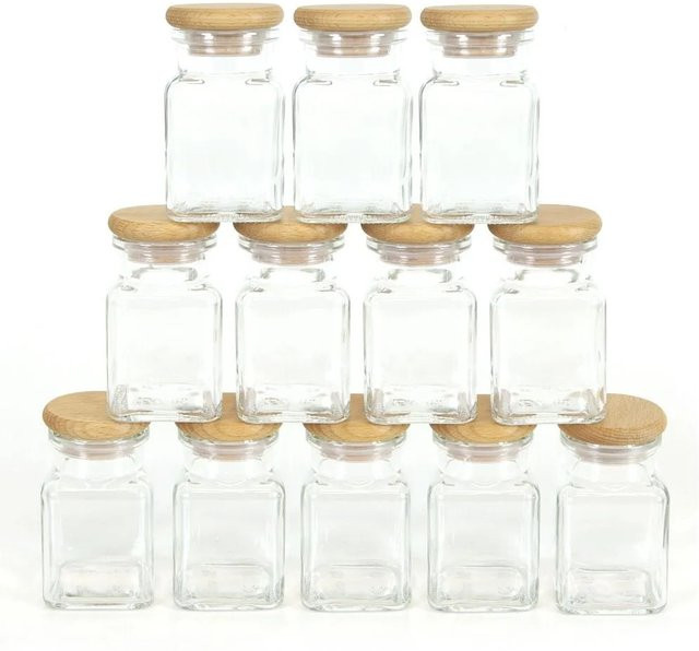 HolzFee Gewürzglas Set 12 Stück, transparent, 150 ml pro Glas mit luftdichtem Deckel - Bild 1