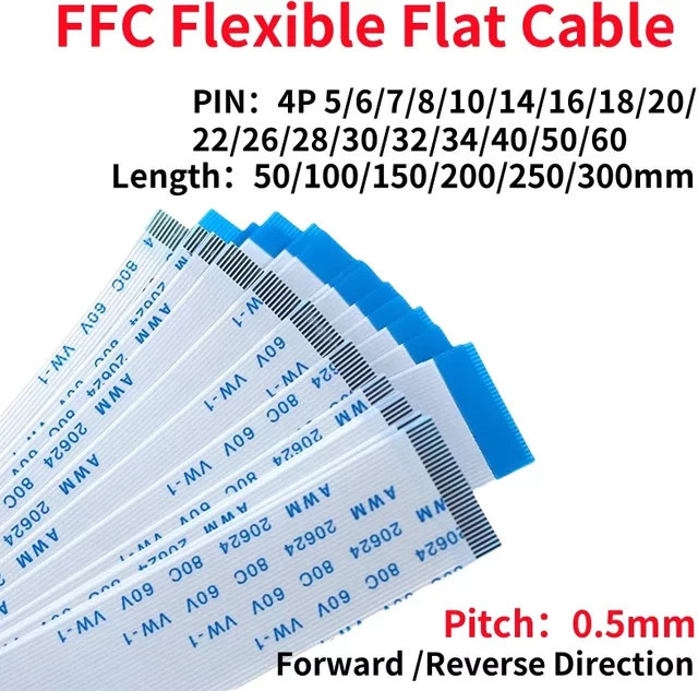 10 Stück FPC FFC flexibles Flachkabel A/B Typ 0,5 mm mit verschiedenen PIN-Anzahlen und Längen von 50 mm bis 300 mm - Bild 1