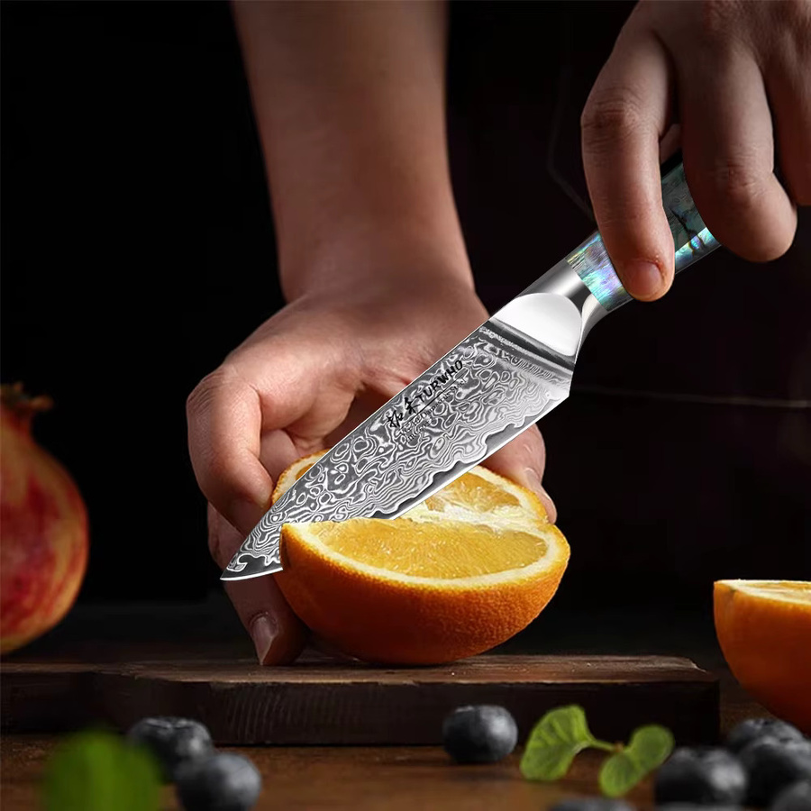 TURWHO Obstmesser aus Damaststahl mit Abalone-Muschelgriff in Multicolour, 3,5 Zoll Schälmesser und Utility-Messer - Bild 3