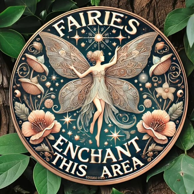 HELLOYOUNG Vintage Fairy Enchantment Wandschild aus Metall mit floralem Design, Mehrfarbig, B/H: 20,3 x 20,3 cm - Bild 1