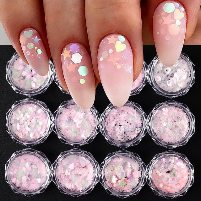 Full Beauty Nagelpailletten Rosa, Holographische Flocken, 12 Boxen - Bild 1