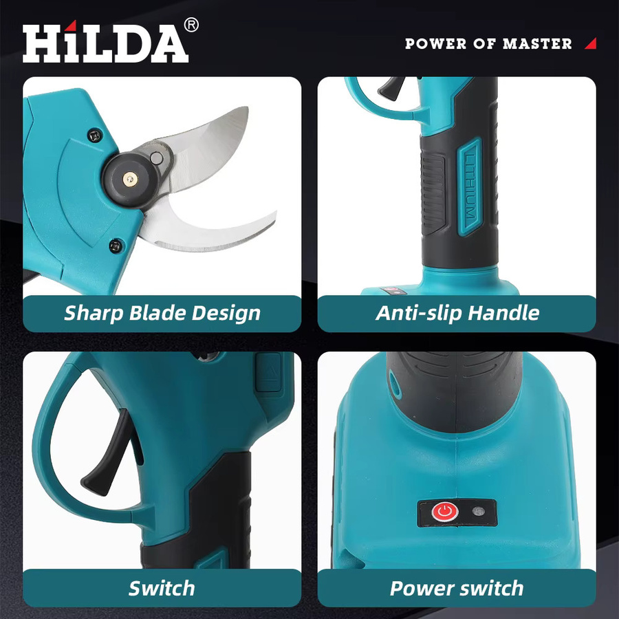 HILDA Bürstenlose elektrische Gartenschere in Turquoise mit Akku für Obstbäume und Äste - Bild 5