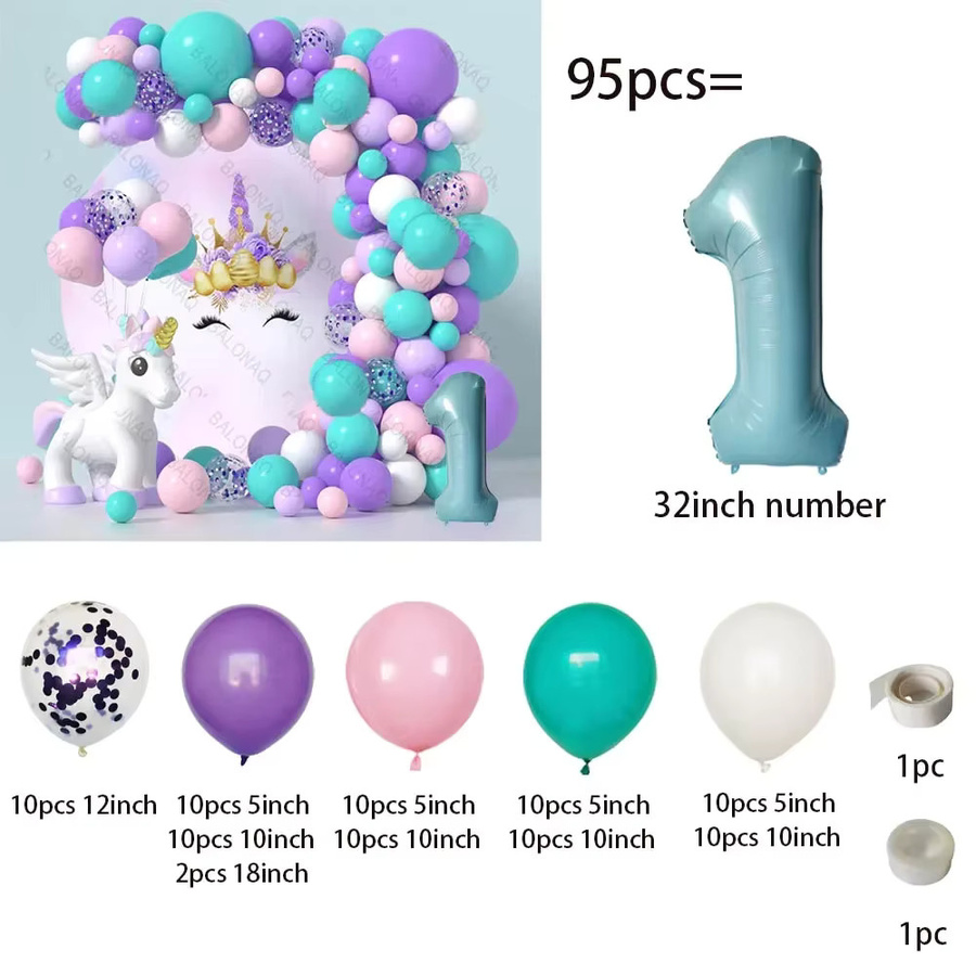 BALONAQ Einhorn Regenbogen Zahlen 0-9 Ballon Set, 95-teiliges Set - Bild 1