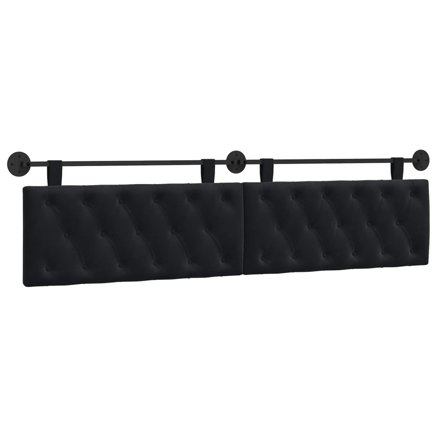 vidaXL Wandmontiertes Polsterpaneel aus Samt in Schwarz, Breite: 210 cm, Tiefe: 55 cm, Höhe: 7 cm - Bild 2