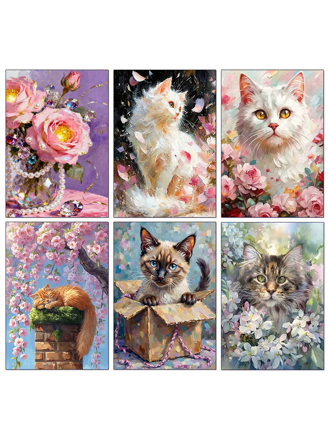 QIZITENG DIY Mosaik-Bild mit Katzen und Blumenlandschaft als Diamant-Stickerei in Multicolour, B/H: 20 x 30 cm - Bild 4