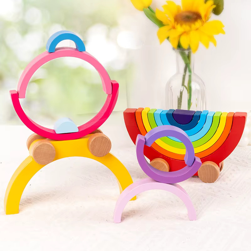 Tlewj Regenbogen Bogenbrücke aus Holz als Montessori Lernspielzeug für Kinder, Mehrfarbig - Bild 1