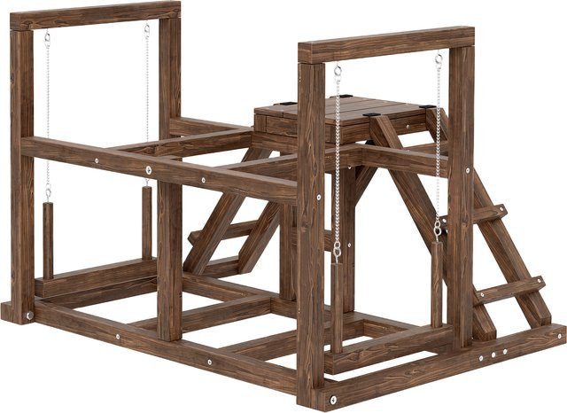PawHut Hühner-Spielgerüst aus Holz in Braun mit Schaukel, Leiter und Plattformen, B/H/L: 60 x 55 x 82 cm - Bild 1