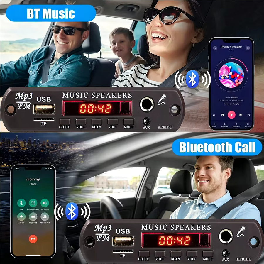 KEBIDU 60W Bluetooth 5.3 MP3 Decoder Board mit FM-Radio und Mikrofonanschluss in Schwarz - Bild 2