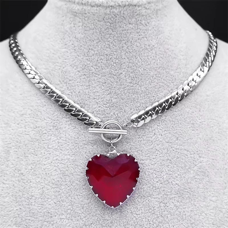Lovely FAJA Halskette Edelstahl, Silber, Rotes Herz Anhänger, Damen - Bild 2